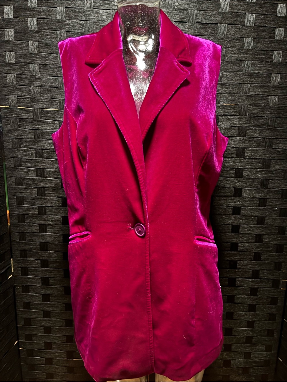 VTG Coldwater Creek Jewel Tone Velvet Blazer Vest Magenta Longline Whimsigoth